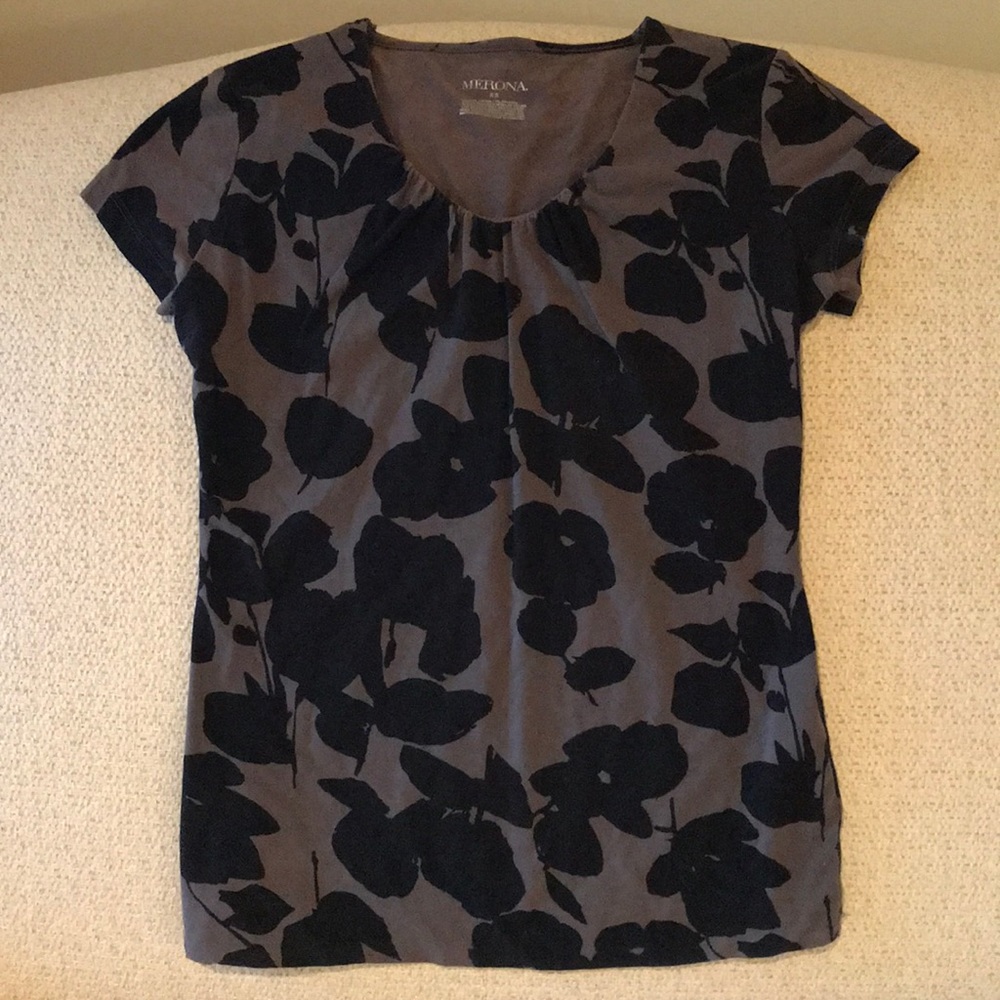 Merona black and gray floral shirt
